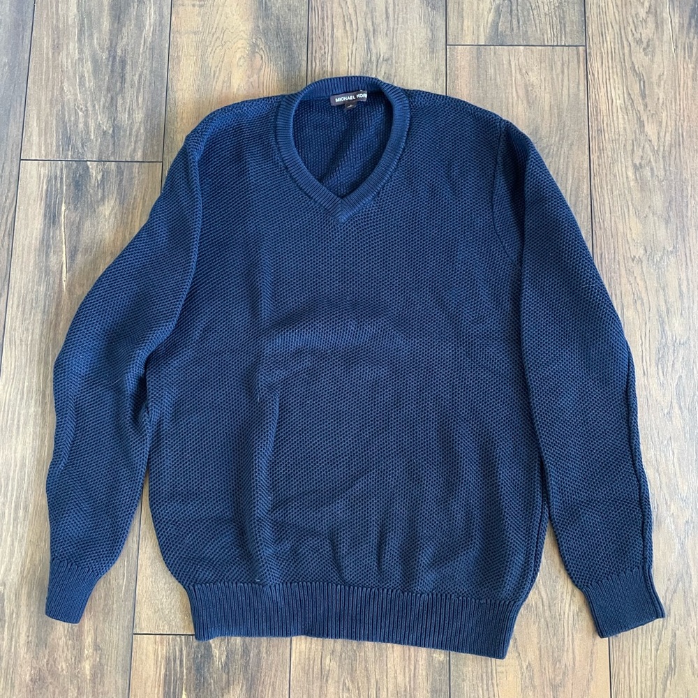 Michael Kors Deep Navy Textured V-Neck Sweater
